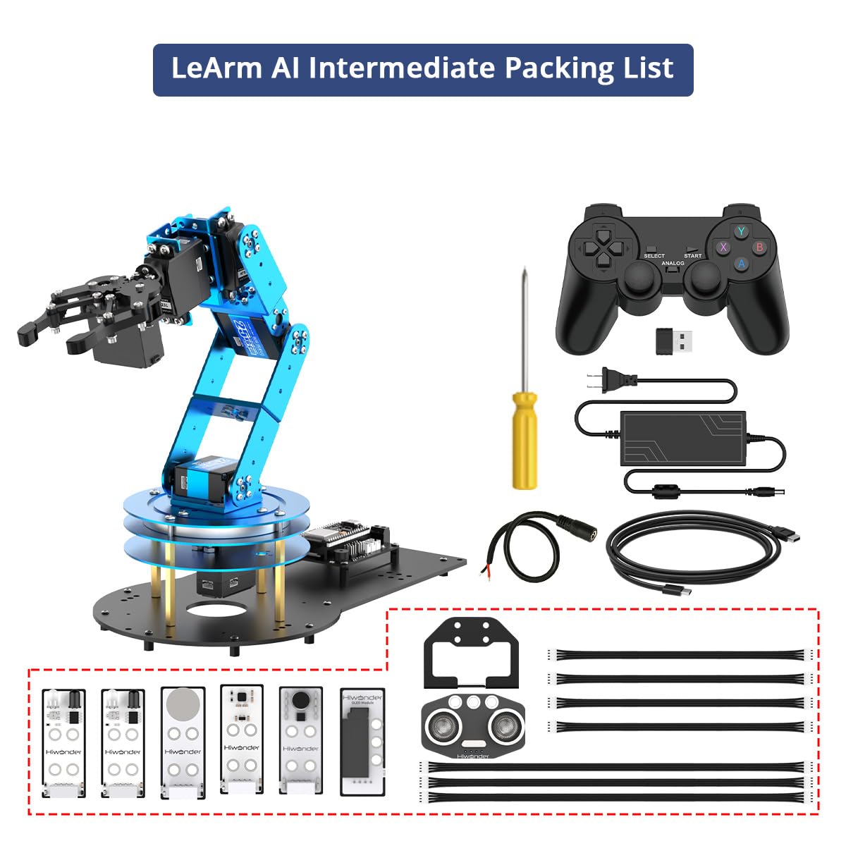 Robotic Arm for Arduino AI Vision Voice Interaction 6DOF Serial Bus Servo Smart Robot Arm, STEM Project Educational Robot & Engineering Kits, Science/Coding/Programming Set, LeArm AI Intermediate Kit