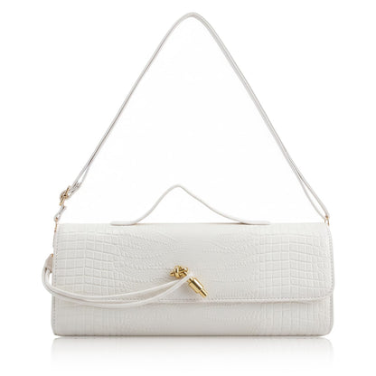 BWKUNOLF Evening Clutch for Women Crocodile Print - PU Leather Crossbody Bag with Removable Strap, Formal Party & Wedding Handbag (White)