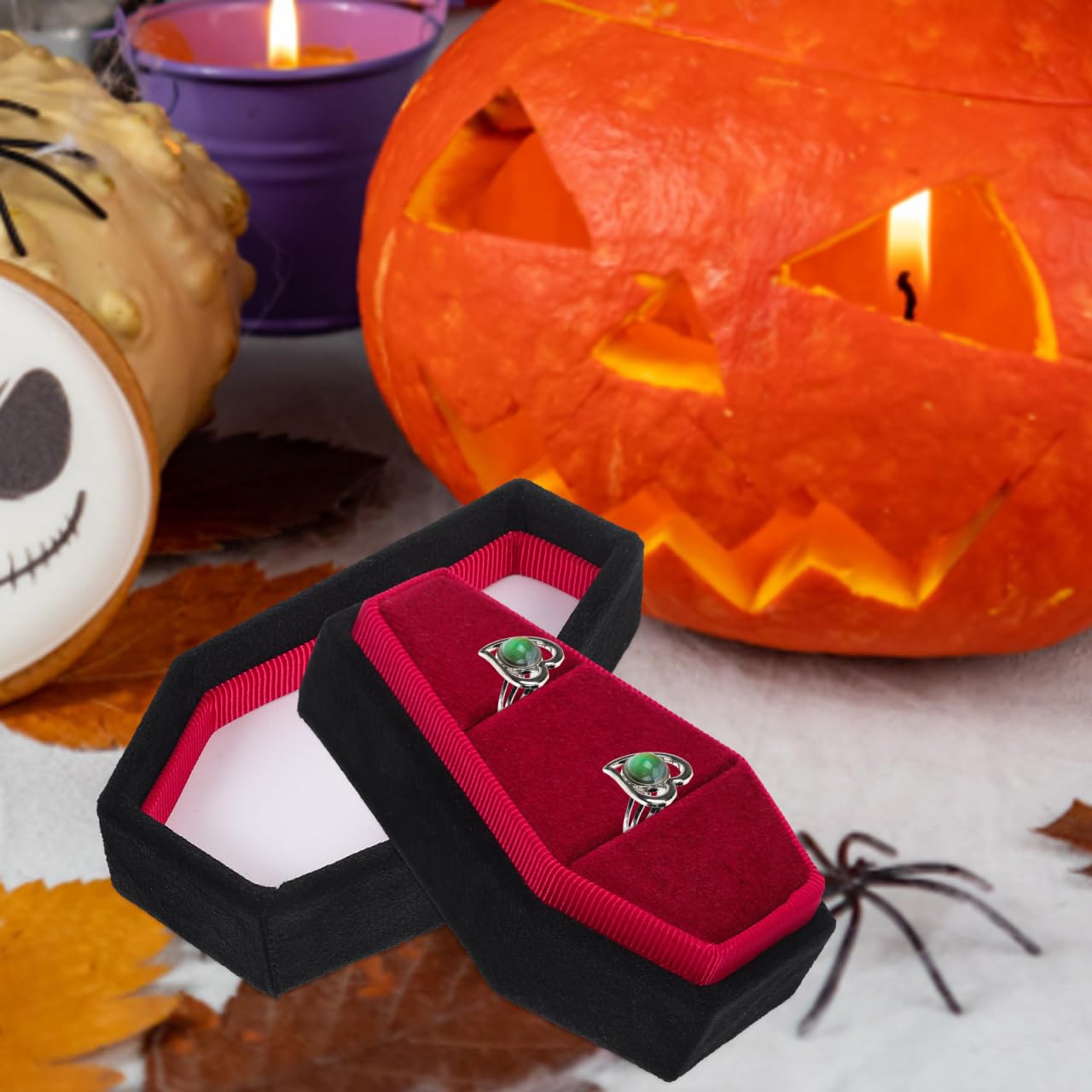 KICHOUSE Coffin Ring Box Gothic Ring Box Jewelry Storage for Rings Halloween Jewelry for Wedding Proposal Portable Travel Case 3.62 X 2.12 X 1.69 in