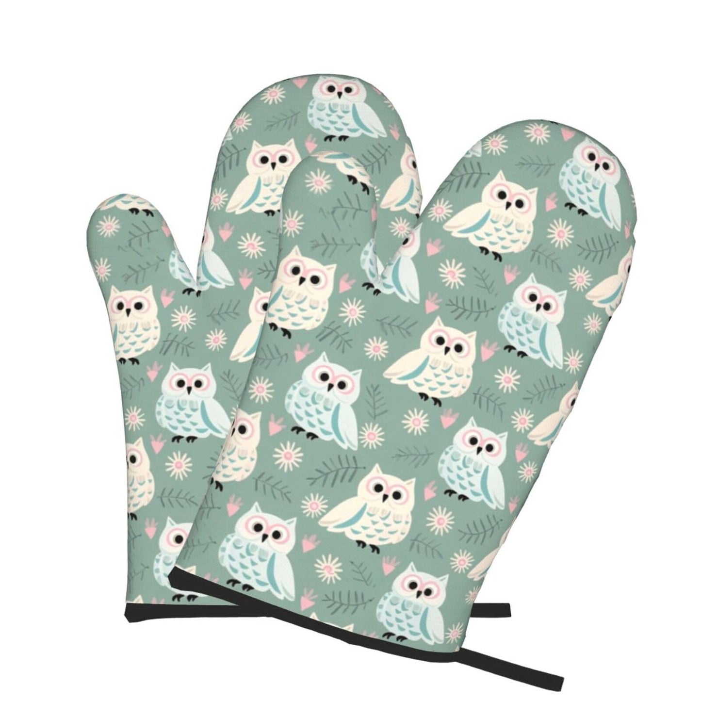 Owl Oven Mitts of 2 Pack, Funny Kitchen Gloves Heat Resistant Non-Slip Kitchen Mitts for Cooking Baking Grilling