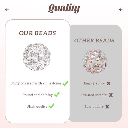105pcs 10mm Rhinestone Beads for Jewelry Making, Black Shiny Round Disco Ball Beads Bulk, Sparkle Crystal Clay Christmas for Bracelet Baseball Necklace Earring Crafting and DIY
