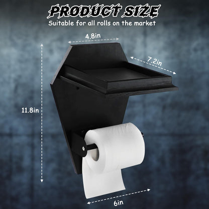 Coffin Toilet Paper Holder with Shelf - Goth Wooden Black Paper Roll Holder - Gothic Halloween Bathroom Decor - Goth Accessories Spooky Home Decor - Witchy Gifts for Women