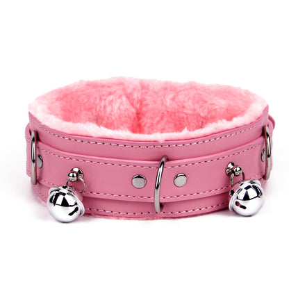 Kiheony leather choker Necklace for women with bell or lock Adjustable Collar size Medium Bell Pink
