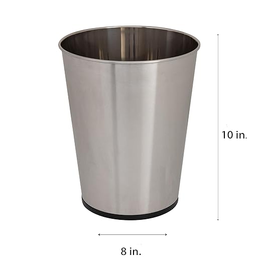 Bath Bliss 5 Liter Small Wastebasket, Stainless Steel|Compact Round Open Top Trash Can, Durable Bathroom Bedroom Dorm Office Garbage Bin, Stylish Space-Saving Waste Disposal Container (Pack of 12)