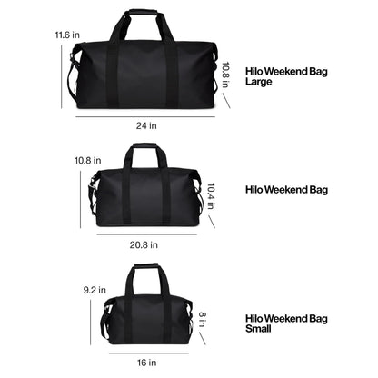 RAINS Hilo Weekend Bag Small - Black Waterproof Travel Duffel for Men and Women, Gym Carry On With Coated Zip, Shoulder & Compression Straps