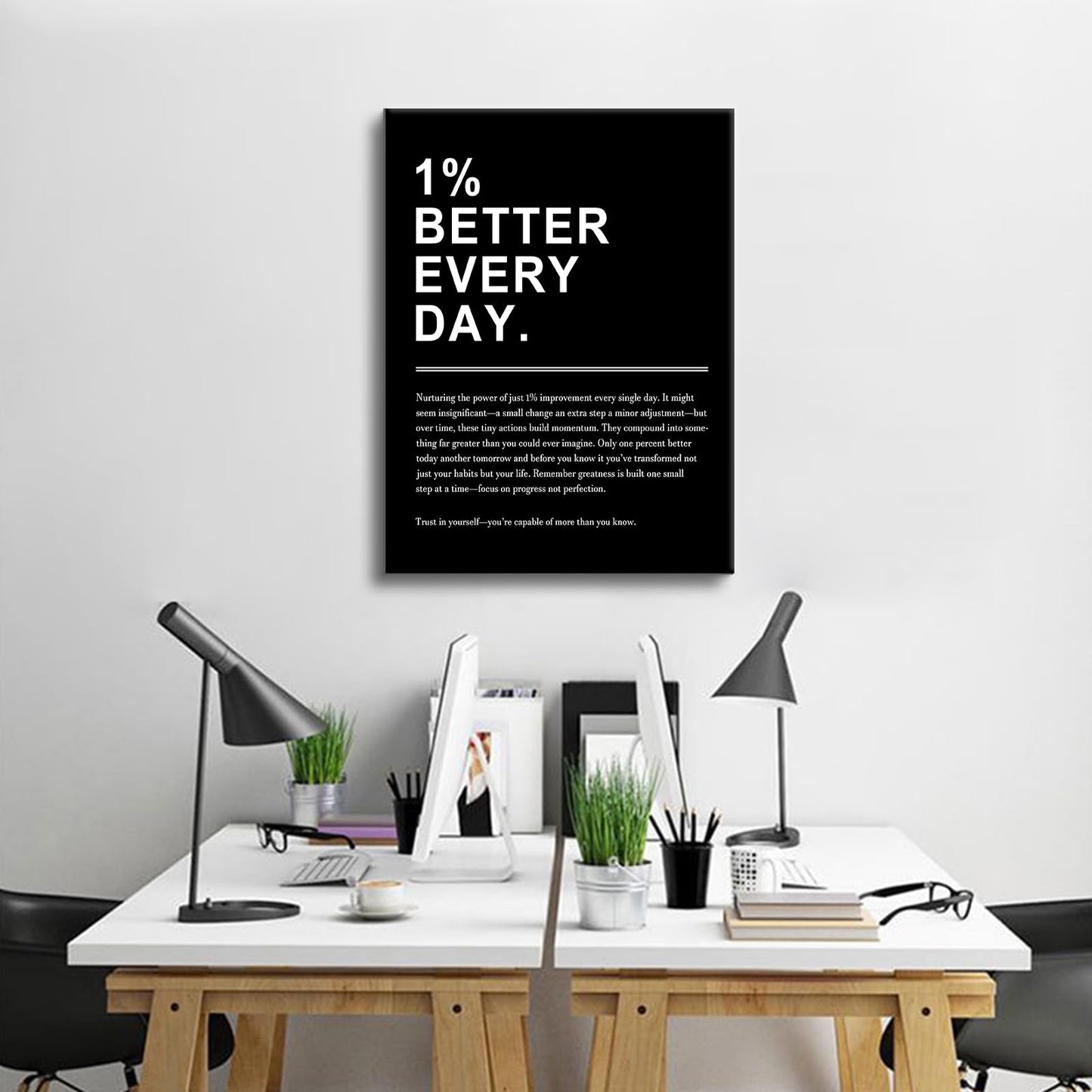 Motivational Canvas Wall Art 1% Better Every Day Office Poster Pictures Growth Mindset Self Inspirational Success Quote Decoration Prints for Classroom Home Artwork Stretched and Framed [18''Wx24''H]