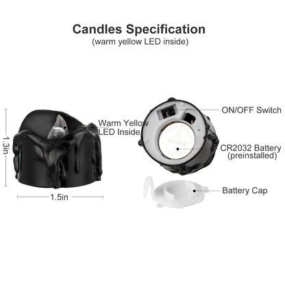 Windshell Black Tealight Candles with Auto 6H Timer (No Remote), Battery Operated LED Flameless Tea Lights with Melting Design, for Halloween Wedding Party, 12 Pack