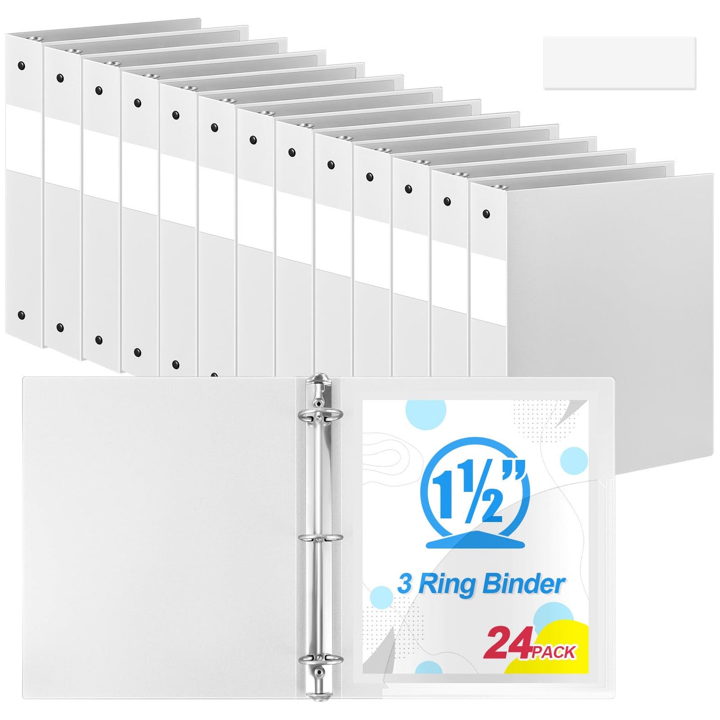 Henoyso 24 Pcs White 1.5" 3 Ring Plastic Binder Bulk, 1 1/2 Inch Soft Flexible Binders Round Rings, Fits Letter Size 8.5'' x 11'' Paper, Holds 350 Sheets, for School Office (1.5 Inch)
