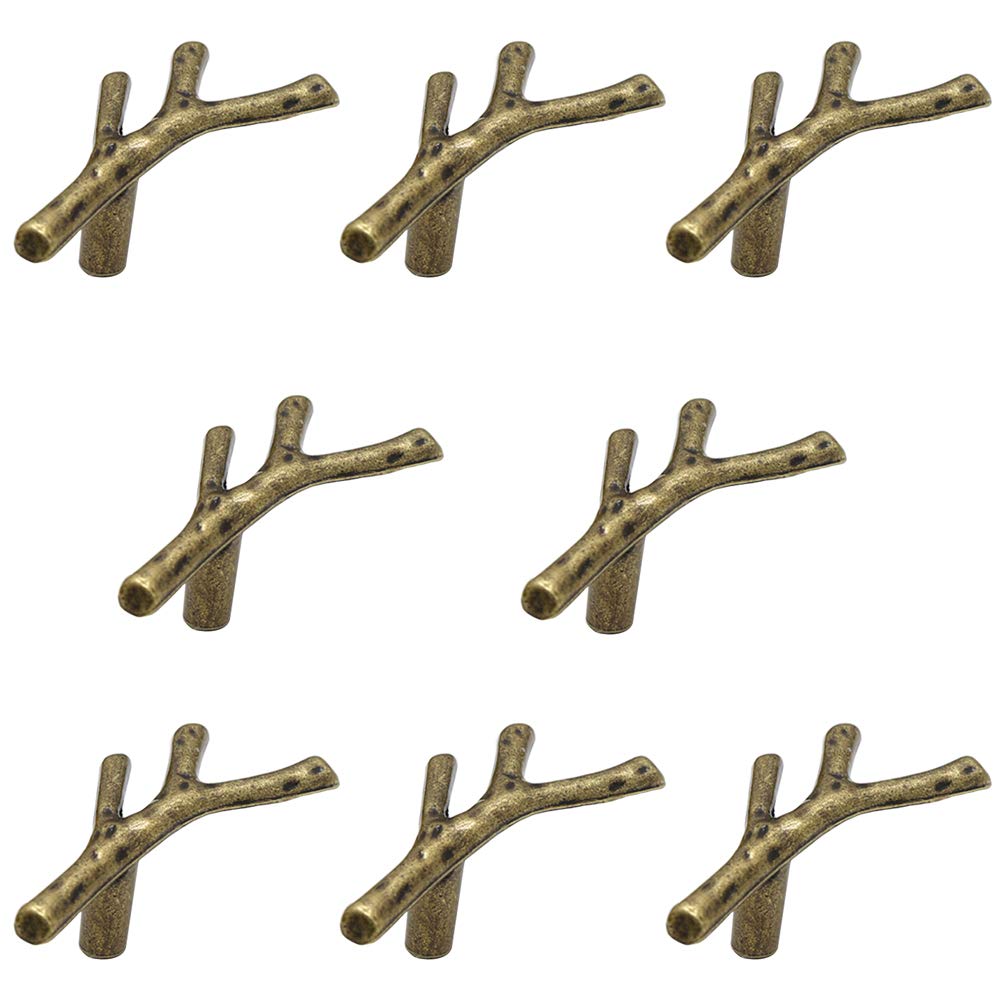 Geenite 8 Pack Twig Knobs Tree Branch Handles Drawer Knobs Fashion Zinc Alloy Pulls Furniture Dresser Pull Handles Door Knobs for Cabinets (Antique Bronze)