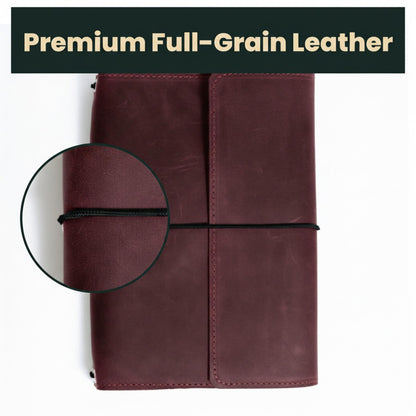 TORAKIP Genuine Leather A5 Notebook Cover – Refillable Journal Case with 3 Elastic Bands, Pen Holder & Inner Pockets, Fits Standard A5 Inserts 5.8 x 8.3 inch (Paper Not Included), Burgundy