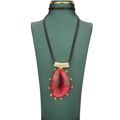 joymiao Big Necklaces for Women Statement Necklace Long Boho Pendant Necklace Bohemian Stone Necklaces Leather Choker Necklace Boho Hippie Jewelry