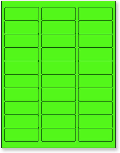 8-1/2 x 11 Neon Color High Light Fluorescent Labels for Laser & Inkjet Printer (Green Fluorescent, 1" x 2-5/8" - 30 Per Page | 3,000 Labels)