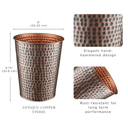 Monarch Abode Metal Bathroom Trash Can – Waste Basket for Bedroom, Office Desk, & Dorm, Hand Hammered, Durable Decorative Antique Copper Small Trash Can Bathroom Garbage Bin Wastebasket