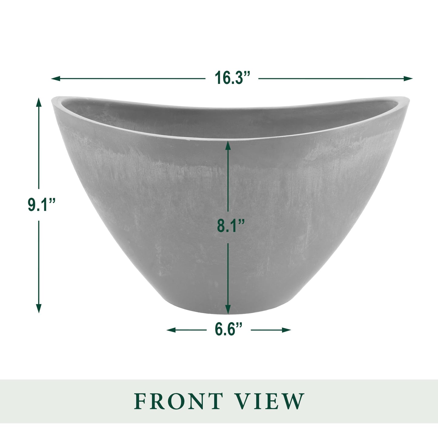 Arcadia Garden Products PSW Pot Collection YB41CT Plastic/Stone/Wood Composite Curved Planter Pot – No Drainage Hole (Drillable), for Indoor and Outdoor Plants and Gardens, 16-inch, Cement Gray