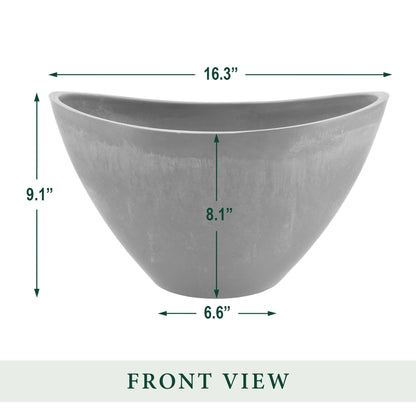 Arcadia Garden Products PSW Pot Collection YB41CT Plastic/Stone/Wood Composite Curved Planter Pot – No Drainage Hole (Drillable), for Indoor and Outdoor Plants and Gardens, 16-inch, Cement Gray