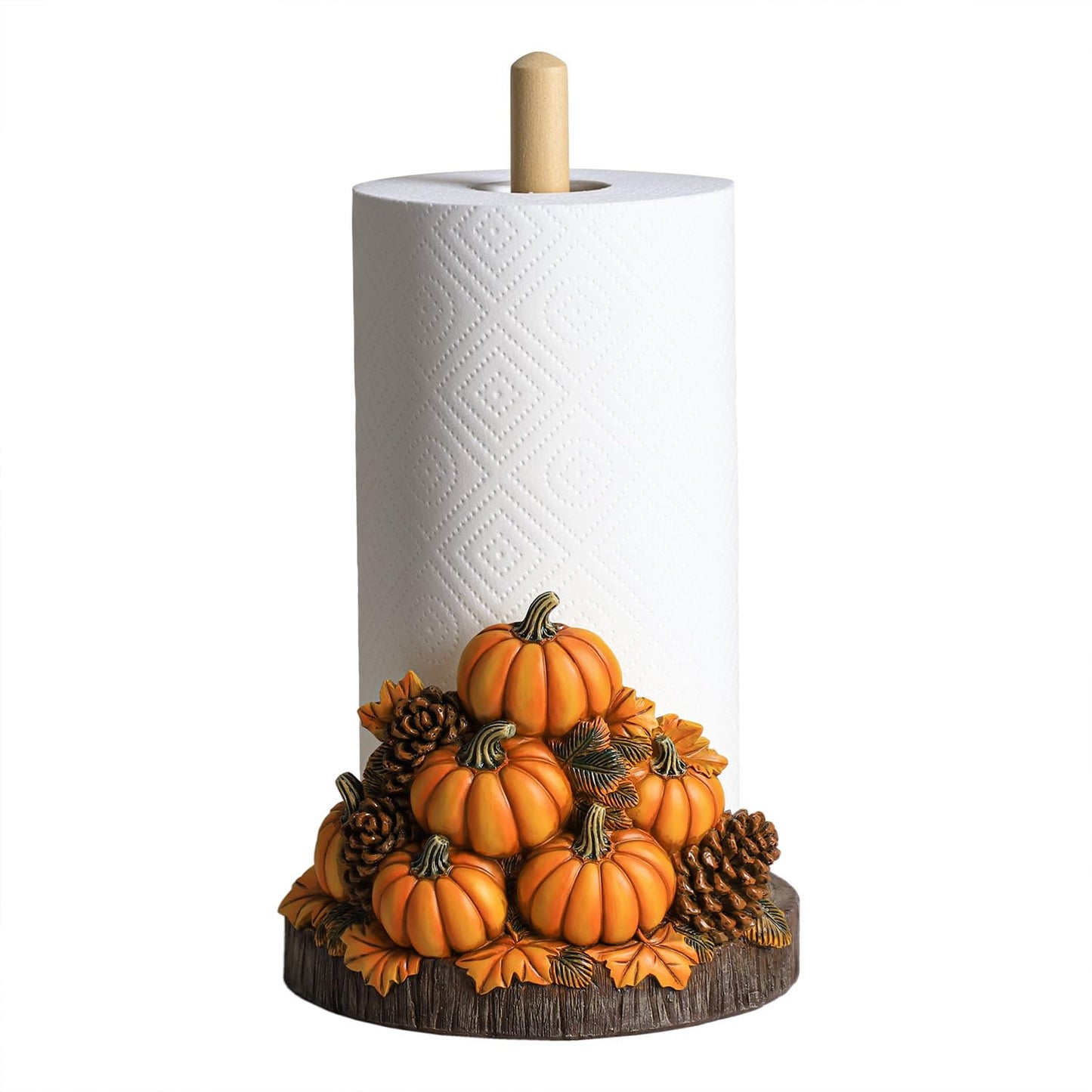 Bicuzat Autumn Maple Leaves Pumpkin Pattern Paper Towel Holder Stand, Resin Pumpkin Crafts Display for Kitchen Countertop, Halloween, Cafe, Restaurant, Cake Shop, Dessert Shop-Pumpkins