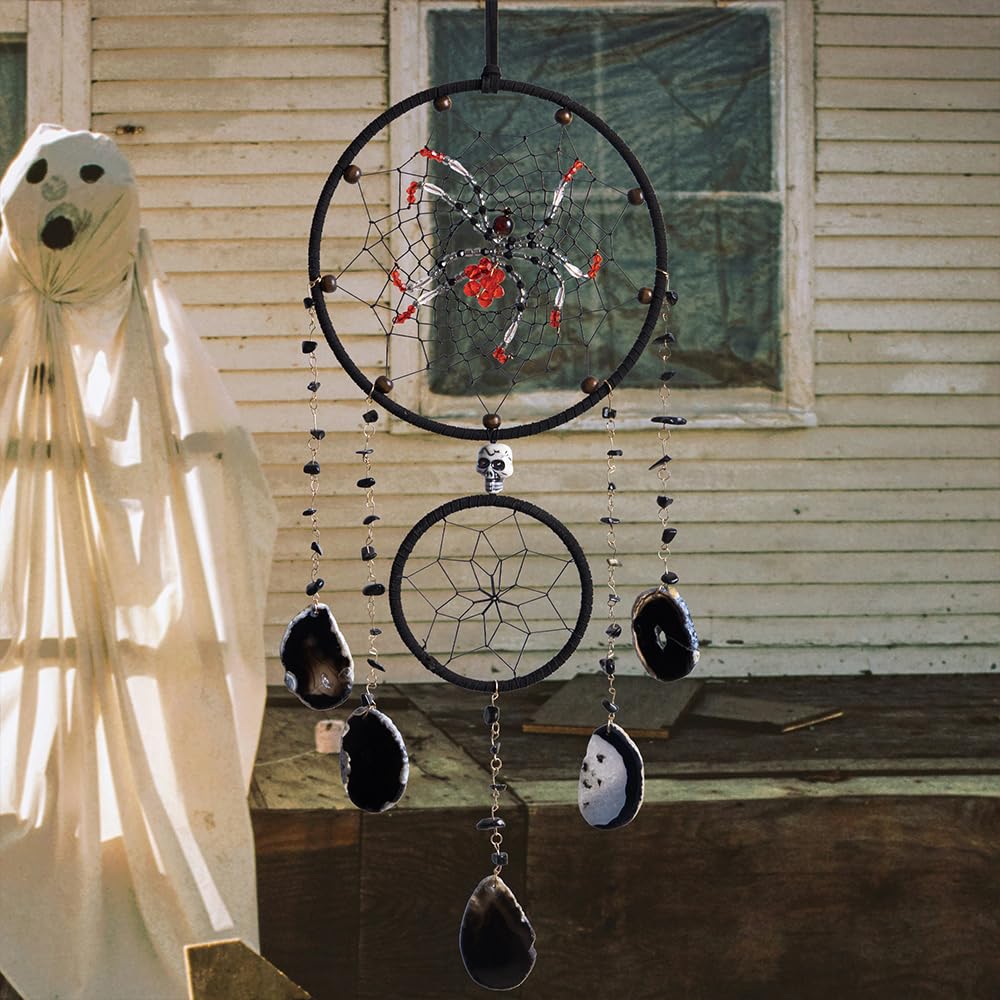 Spider Dream Catchers Black Gothic Dream Catcher Wall Hangings Vintage Crystal Suncatcher Hanging Window Panel Ornaments for Adults Boys