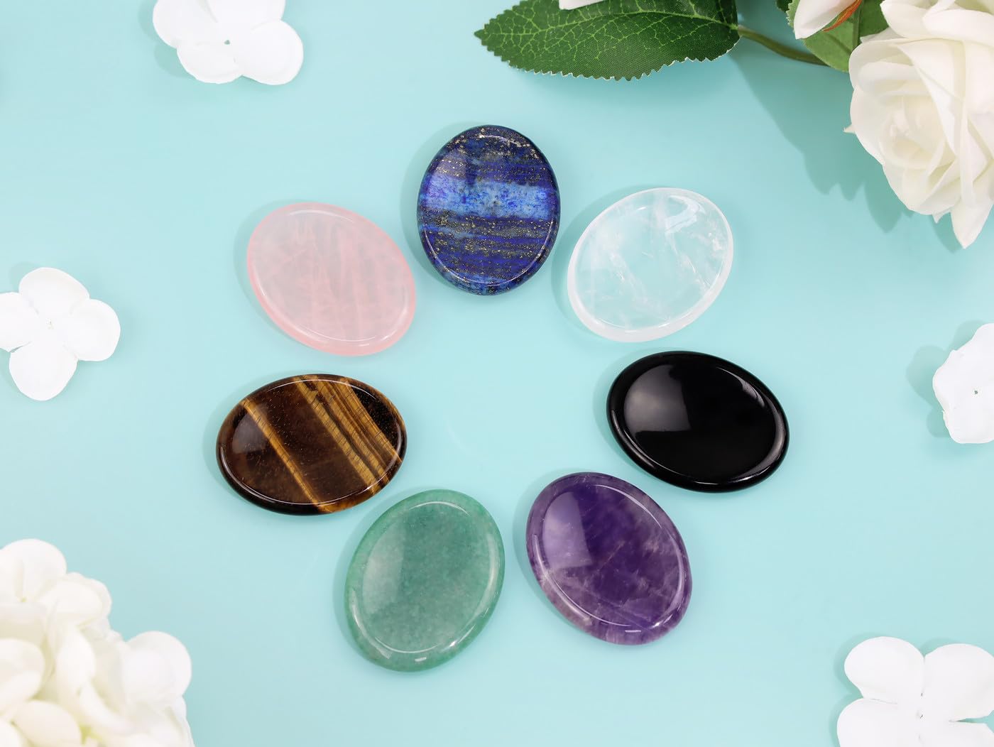 NUKAYAI Thumb Worry Stone Black Obsidian Crystal Stone Healing Crystals Pocket Oval Natural Stress Relief Gifts Meditation Accessories Palm Reiki Tiny Fidget Trinket Anxiety Relief Items for Women Men