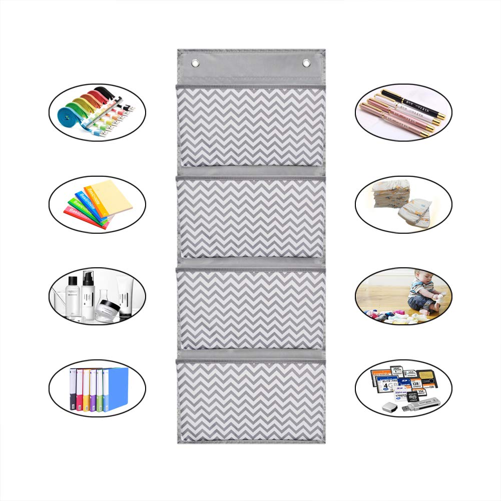 Eamay Wall Mount/Over Door File Hanging Storage Organizer - 4 Large Document Organizer Holder for School, Classroom, Home or Office Use, Wave Pattern