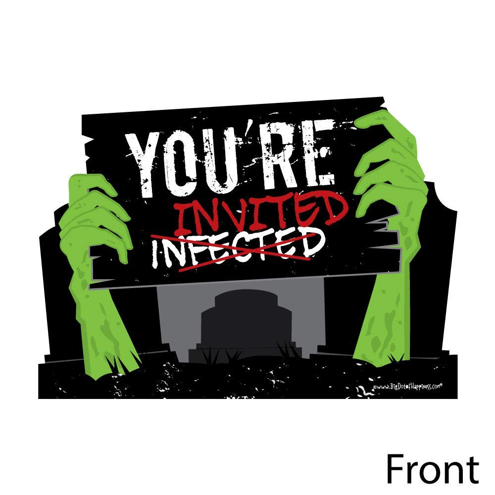 Big Dot of Happiness Zombie Zone - Shaped Fill-in Invitations - Halloween or Birthday Zombie Crawl Party Invitation Cards with Envelopes - Set of 12
