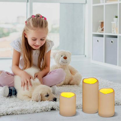 Flameless Candles 4" 5" 6" Outdoor Indoor Pillars Battery Operated Flickering Candles Include 10-Key Remote Timer 400+ Hours by 2 AA Batteries (Ivory Candle - Warm light, 3"D x 4"|5"|6" H - 9 Pack)