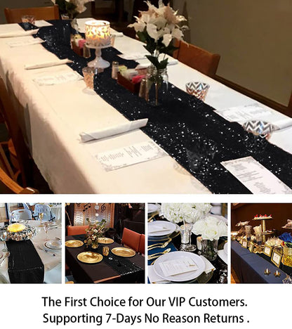 ShinyBeauty Black Sequin Table Runners Pack of 2 - 12x108-Inch Glitter Halloween Party Wedding Table Runner for Reception - 108 Inches Long