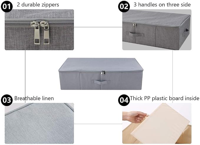 iwill CREATE PRO Folding Washable Dustproof Under bed Storage Bins with Lids, Underbed Storage Containers for Closet, Wardrobe Clothes, Blanket, Duvets, Sweaters Organizer, Dark Gray, Pack of 3