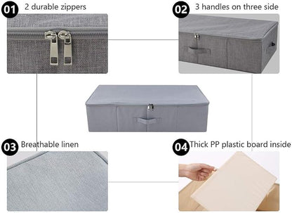 iwill CREATE PRO Folding Washable Dustproof Under bed Storage Bins with Lids, Underbed Storage Containers for Closet, Wardrobe Clothes, Blanket, Duvets, Sweaters Organizer, Dark Gray, Pack of 3