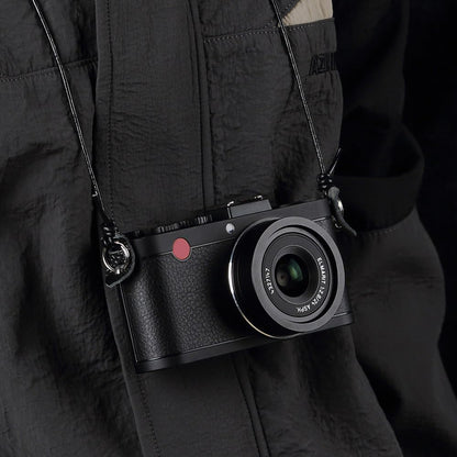 DBZZ Vintage Ultra-Thin Genuine Leather Camera Lanyard Cowhide Rope Neck Strap for Fujifilm X100VI X-HALF For Ricoh (Black)