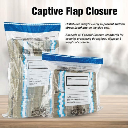 BankSupplies Ultima Blue Clear Deposit Bags | 9W x 12H | Pack of 500 | Transit, Transfer, Valuables | Tamper Evident Tape | Captive Flap Closure | Security Deposit Bag