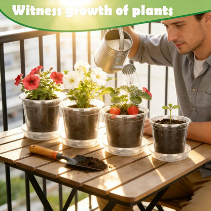 4/5/6/7 Inch Clear Nursery Pots with Saucers, 20 Pack Multiple Sizes Plastic Seedling Pots with Drainage Holes, Reusable Transparent Planters for Succulents, Cuttings, Indoor Outdoor Gardening