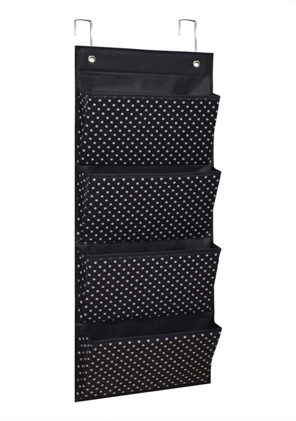 AUVCAS Hanging Wall File Organizer for Office - Over Door Wall Hanging Folder Holder & Classroom Pocket Document Organizer, Paper Mail Storage Rack with 4 Large Pockets,Black