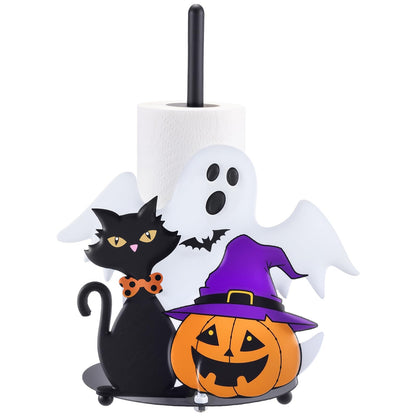 Willinglong Halloween Paper Towel Holder Metal Ghost Black Cat Pumpkins Towel Holder Halloween Bathroom Decor for Kitchen Home Countertops Bathroom Living Room Decoration