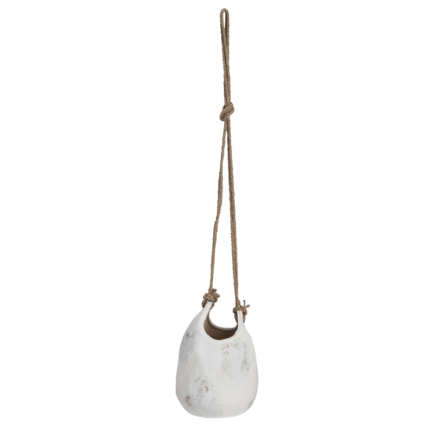 Creative Co-Op Hanging Stoneware Planter with Jute Rope Hanger and Distressed Volcano Finish, White