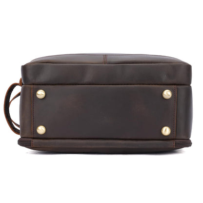 Polare Full Grain Leather Toiletry Bag for Men, Portable Travel Dopp Kit, Large Shaving Kit Organizer Cosmetic Case, Wash Pouch with YKK Zippers