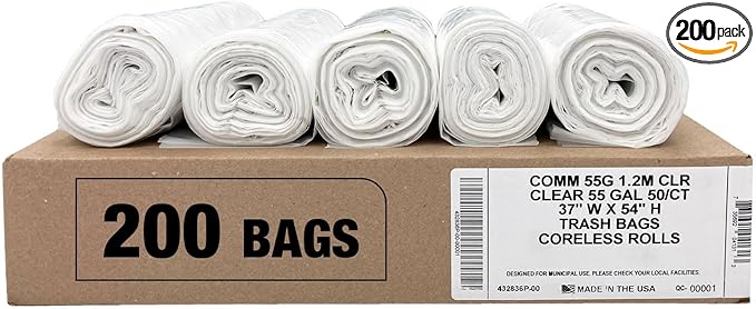 Ultrasac Heavy Duty 55 Gallon Clear Trash Bags