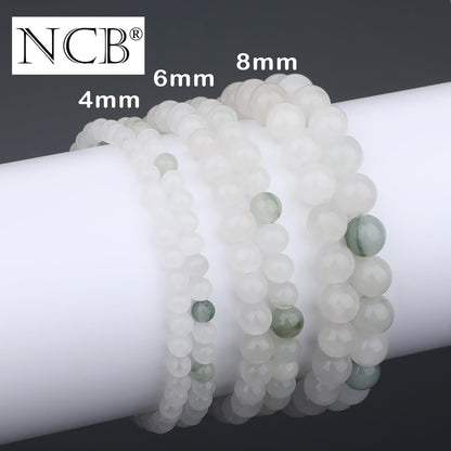 NCB 2-Piece 6mm Natural Crystal Gemstone Stretch Bracelets – ﻿Tianshan Jade, White Jade Handmade Reiki Energy Healing Jewelry for Meditation,Yoga, Unisex