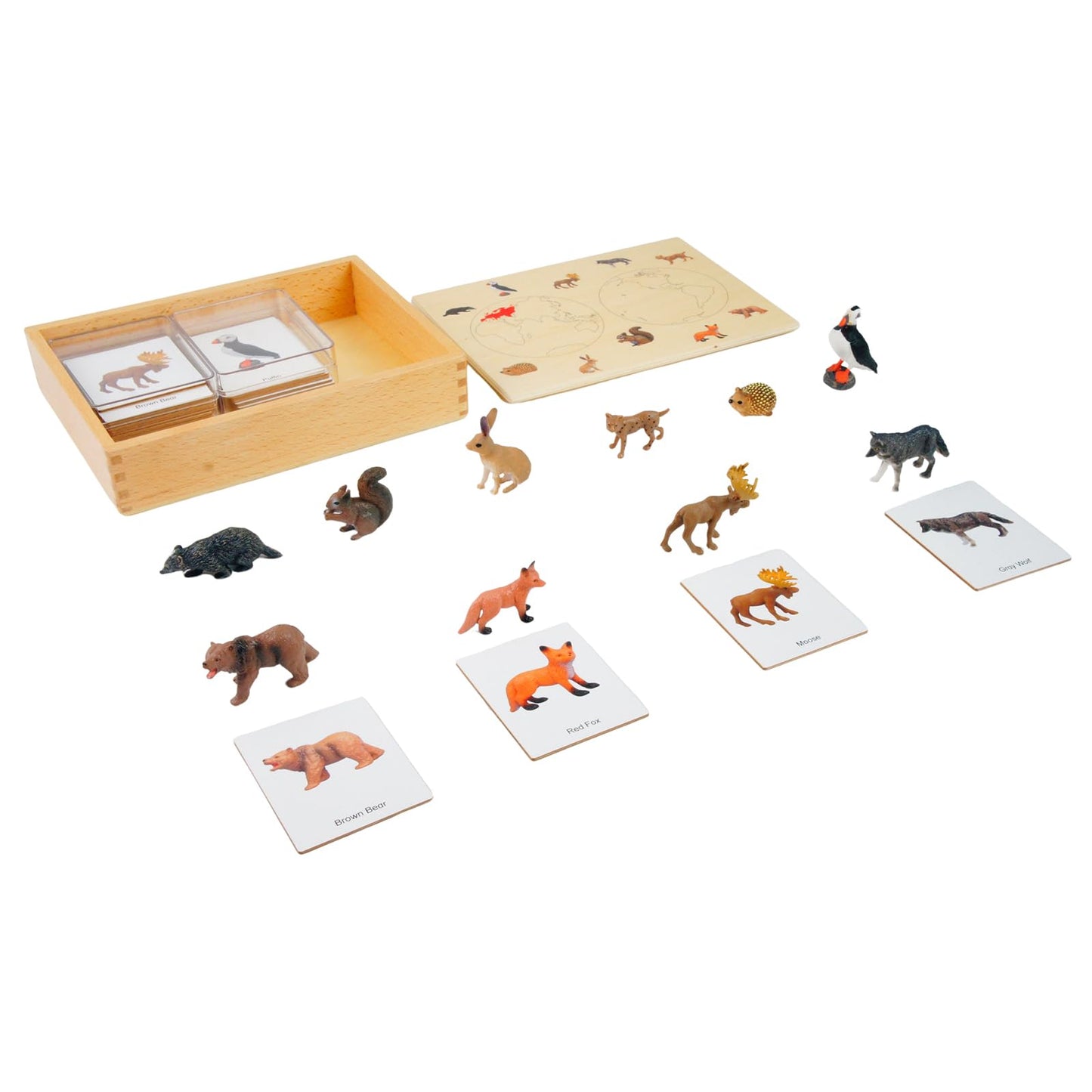 ancona European Animals, Spanish/English Bilingual, Montessori Preschool Memory Matching Game Box Set with Animal Figurines & 3-Part Cards, Early Education Toy