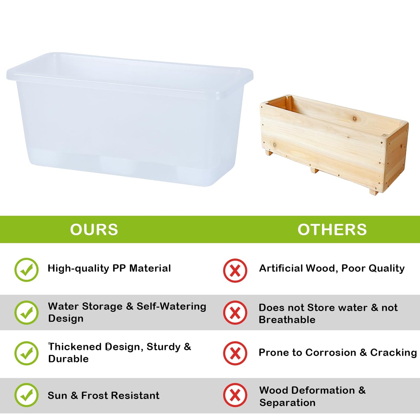 Oliz Window Box Planter 6 Packs, 13.8 Inches Rectangle Flower Pots with Drainage Holes & Trays, Pots for Vegetables, Herbs, Flowers, Garden Windowsill Balcony (Translucent White)