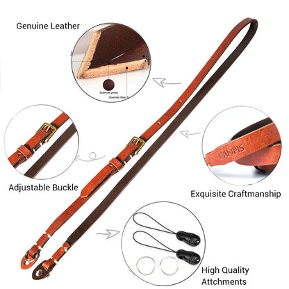 CANPIS CP006 Camera Shoulder Neck Strap Brown, Four Stage Buckled Adjustable Length compatible with Mirrorless Compact Cameras