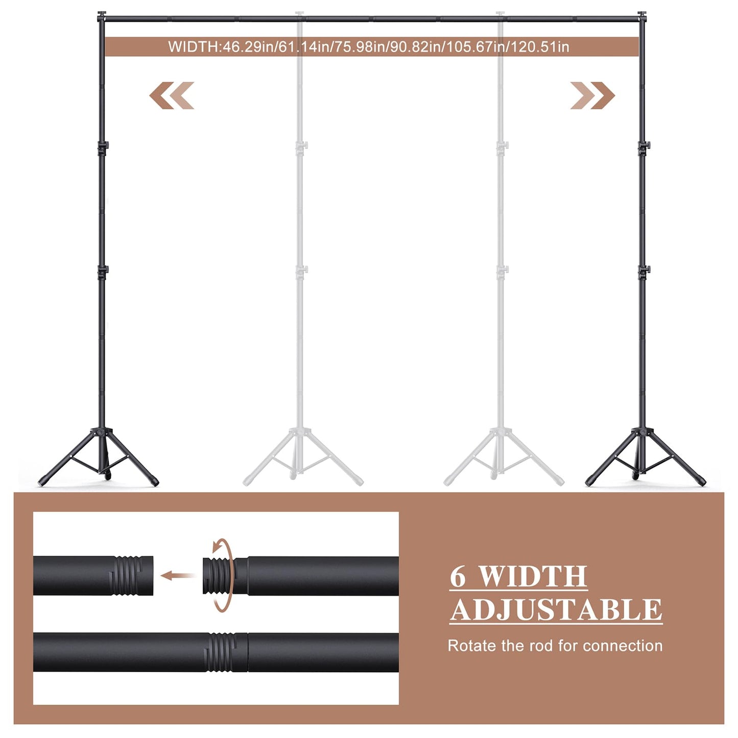 Backdrop Stand 10×8ft (W×H) Adjustable Backdrop Support Ground Kit Photography Photo Shoot Backdrop Stand for Parties with Sandbags, Spring Clips, Carrying Bag