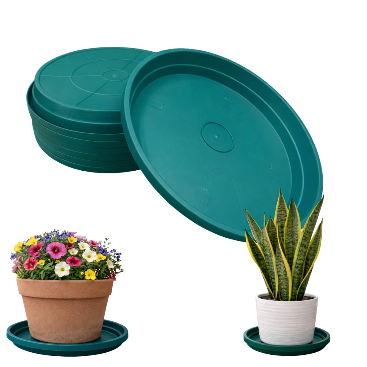 smart spring 10 Inch Plant Pot Tray USA Made – Durable Plastic Flower Pot Saucer – Plant Water Catcher for Indoor Outdoor Garden (6, Mineral Teal)