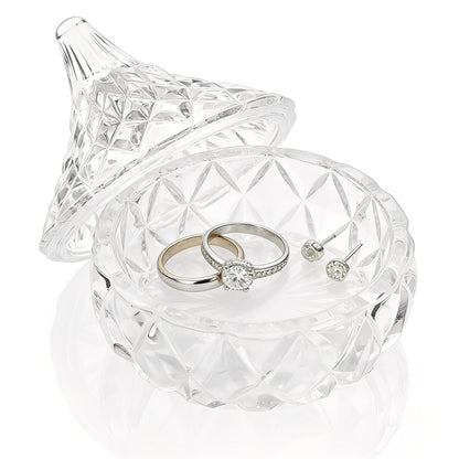 Glass Jewelry Box, Crystal Candy Dish with Lid, Ring Box, Small Trinket Dish, Jewelry Organizer Dish with Lid, Decorative Jewelry Bowls for Home Decor, Christmas Birthday Gifts for Women (Classic)