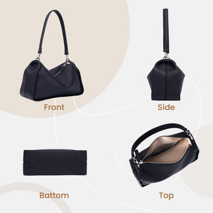 Rosvovo Genuine Leather Purses for Women, Real Leather Women's Crossbody Bag Shoulder bag Handbags Hoho bag with Adjustable Strap, balck,