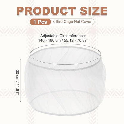Bird Cage Seed Catcher, Bird Cage Net Cover Seeds Guard, Universal Birdcage Accessories, White, Circumference 55.1"-70.9", Height 11.8" for Parrot Cockatiel Enclosures