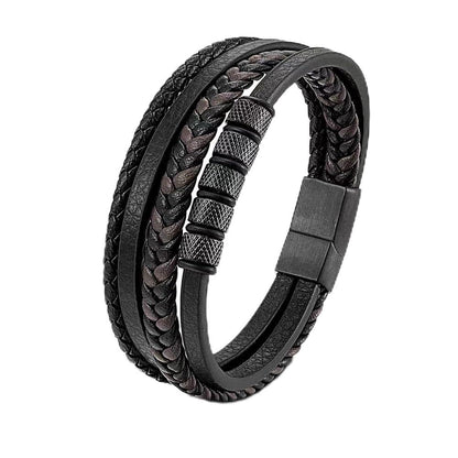 JSNOM Mens Leather Bracelet Gifts: Handmade Braided Genuine Leather Bracelet for Christmas Father's Day Birthday, Cuff Wristbands Black Bracelets Gifts for Men (Black, M-8.3inch)