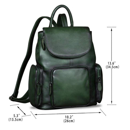 IVTG Genuine Leather Backpack for Women Shoulder Bag Vintage Designer Back Bag Fashion Rucksack Casual Daypack (Green)