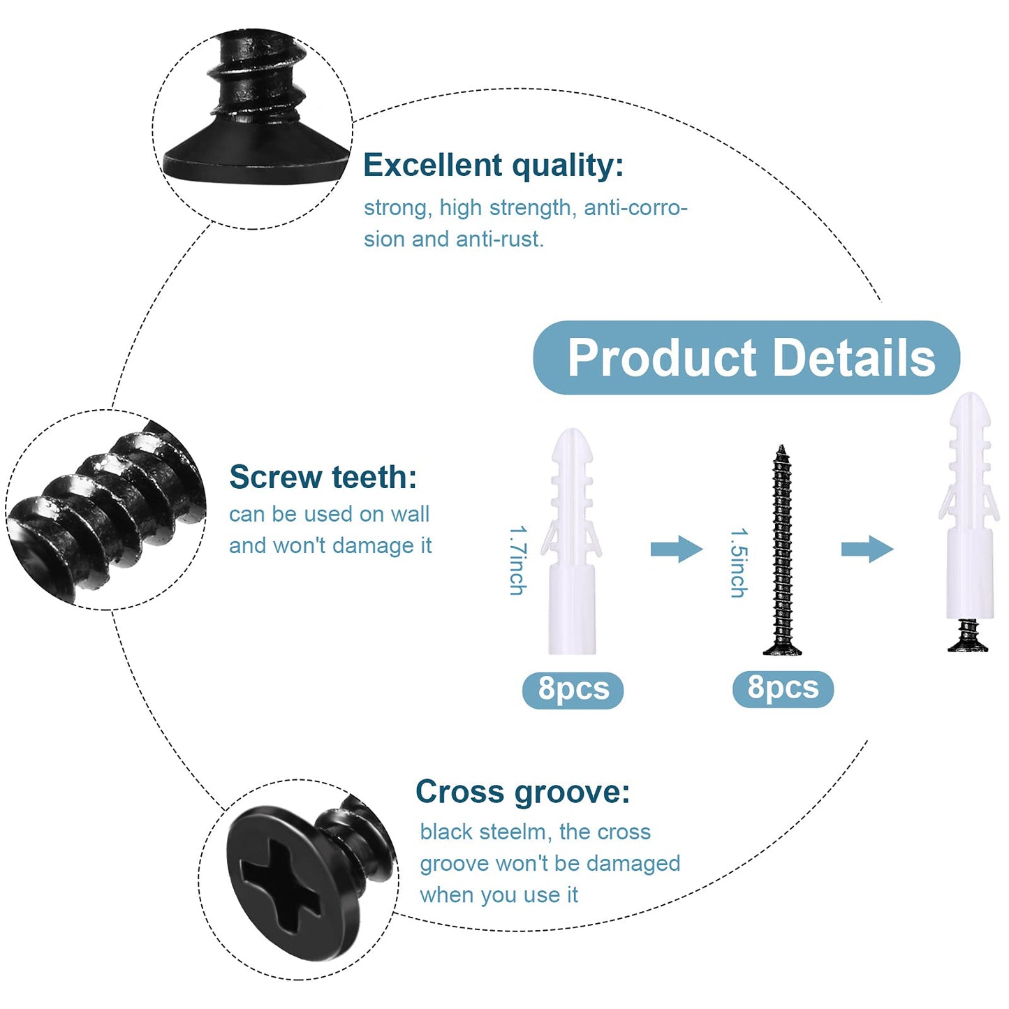 Hotop 8 Pieces Dog Bone Shaped Wall Hook Stainless Steel Leash Mounted Hanger Hooks with Nail for Coat, Key, Entryway, Hallway, Kitchen, Office Decoration(Black)
