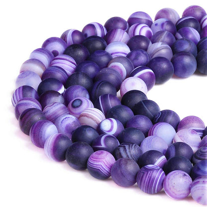 PLTbeads Gorgeous Purple Stripe Agate Natural Gemstone Loose Beads 6mm Matte Round Approxi 15 inch DIY Bracelet Necklace for Jewelry Making