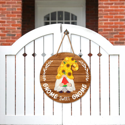 Interchangeable Gnome Welcome Sign Summer Patriotic 4th of July Door Decoration, Changeable Seasonal Front Porch Decor Wood Wreath Gnome Gifts for Spring Fall Winter All Seasons Holiday, Light Brown
